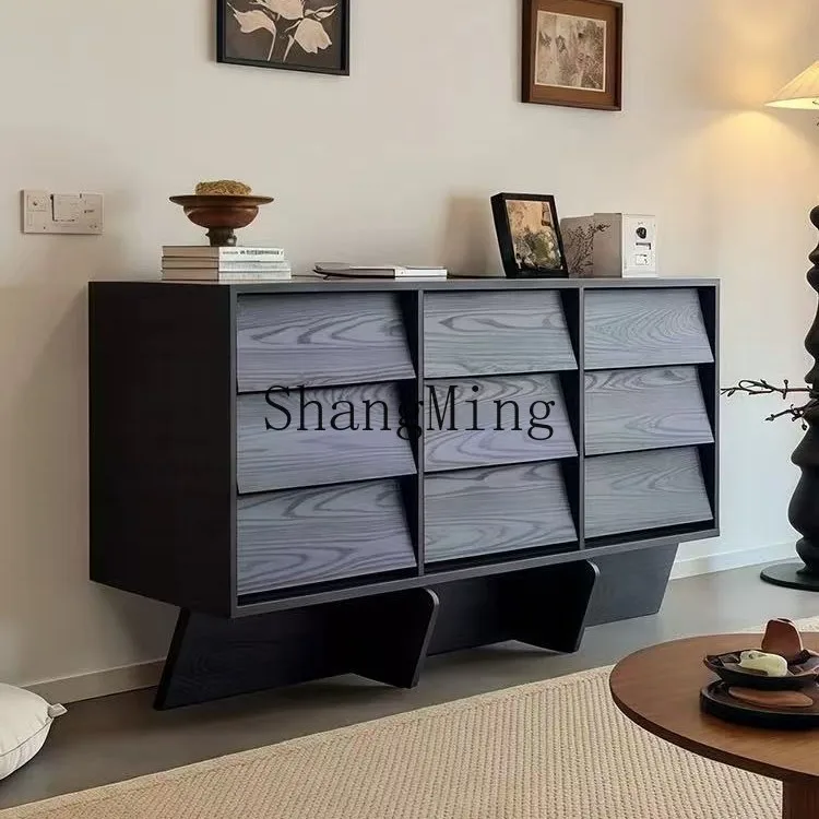 

CL Vintage Style Solid Wood Chest of Drawers Living Room Wall-Mounted Retro Bedroom Storage Black Entryway Cabinet