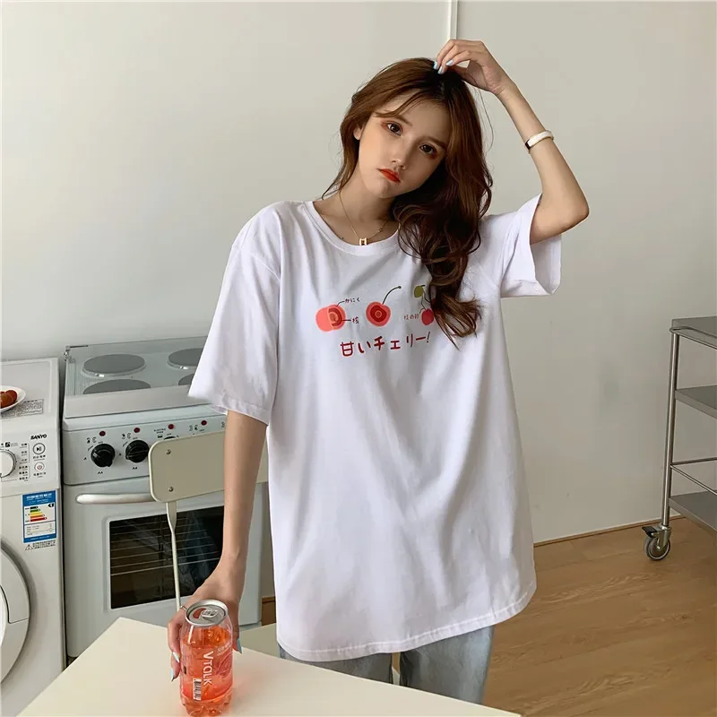 New Women Chic Cartoon Fruit Tops Kawaii Short Sleeve T-shirts Cottagecore Tees Girl Spring Summer Fashion Casual Loose T-shirts