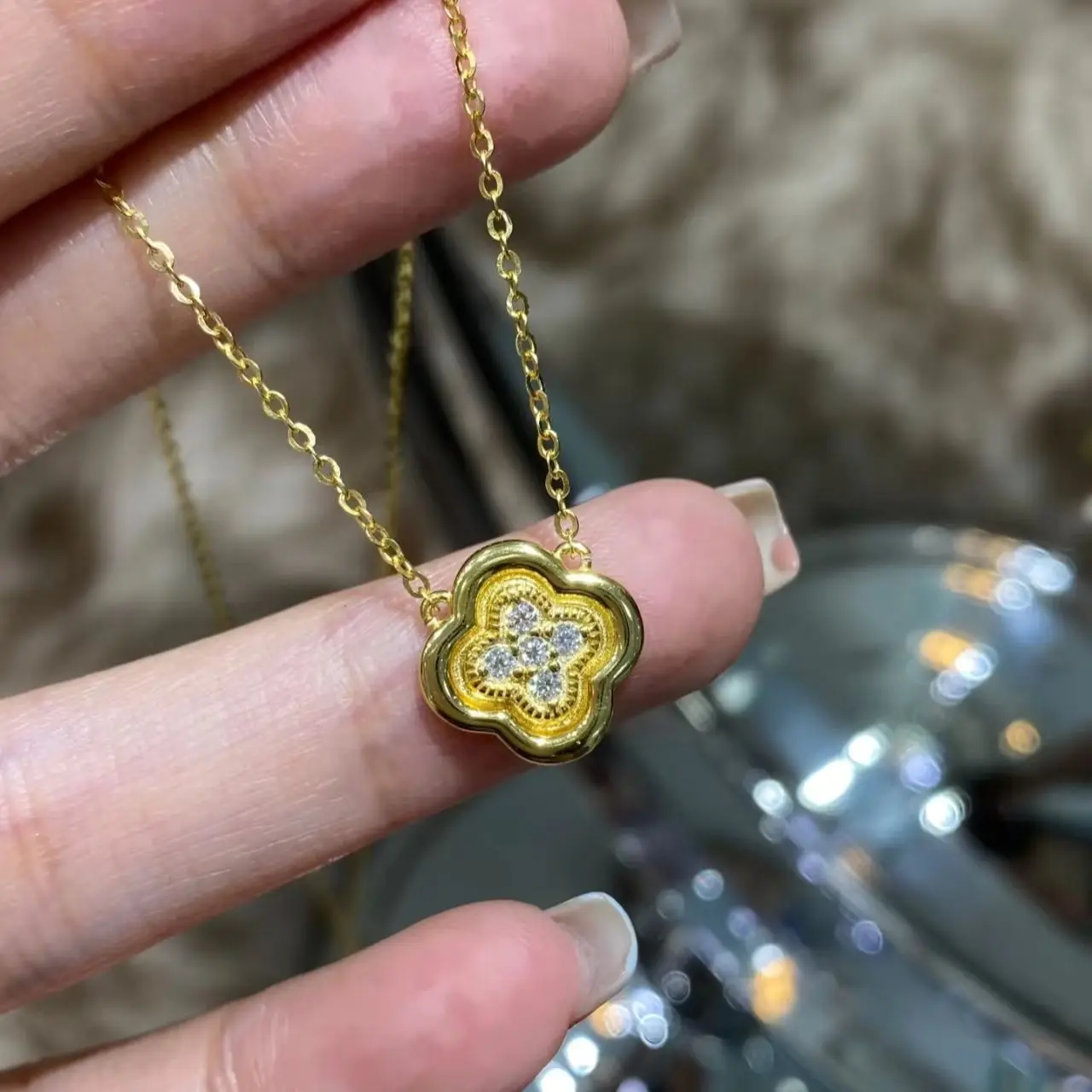 S925 silver plated 18K gold Moissanite diamond clover pendant necklace 0.1CT For women gift