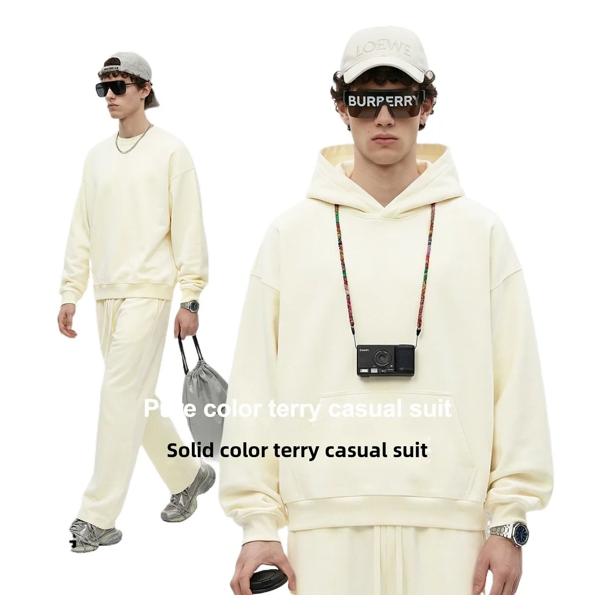Personalized LOGO custom men's 360G cotton autumn winter classic fashion loose hooded sweater straight sweatpants casual suit