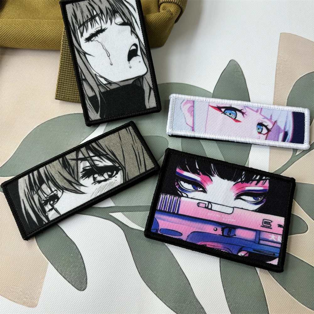 Parche táctico velcro ojos anime – Insignia moral tirador japonés - imagen 4