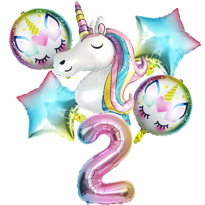 Rainbow Unicorn 32inch Number Foil Balloons Set Baby Shower Kids Girls 1 2 3 4 Years Birthday Unicorn Party Decorations Supplies