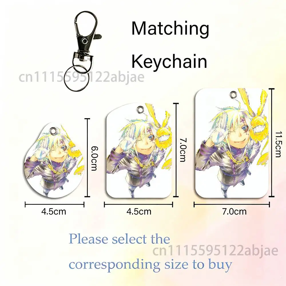 A-Allen Walker D G-Gray man Rectangle ID Card Case Keychain Access Card Bag Key Tag Ring Leather Card Holder Key Ring