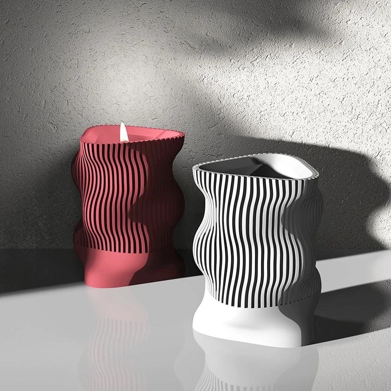 Twisted stripe Concrete Candle Cup Silicone Mold DIY Cement Pen holder Plaster Molds Wave Vase Mould