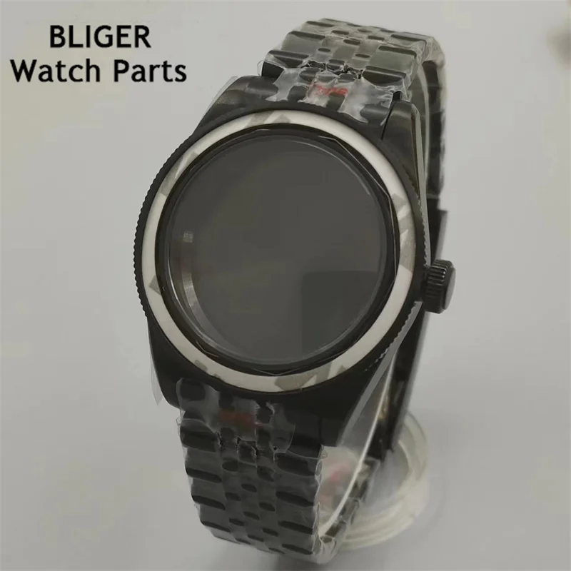 BLIGER 39mm silver Rose gold black sterile watch case Domed sapphire glass fit NH35 NH36 NH34 PT5000 movement