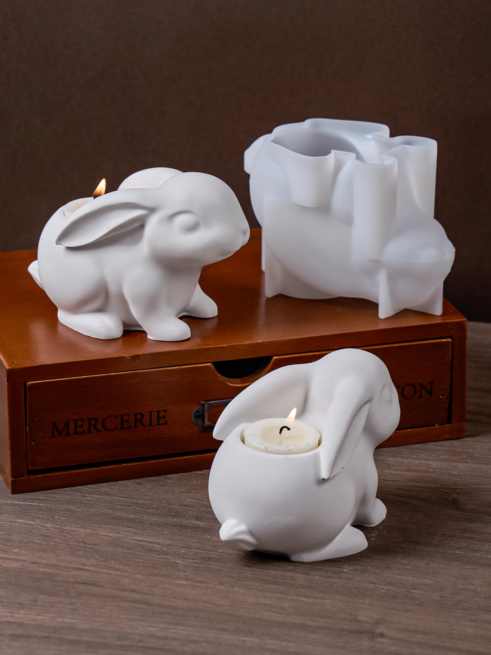 DIY Ostern Kaninchen Kerzenhalter Silikon Form 3D Hase Tee Lampe Halter Gips Form Harz Ton Kerzenhalter Formen Wohnkultur