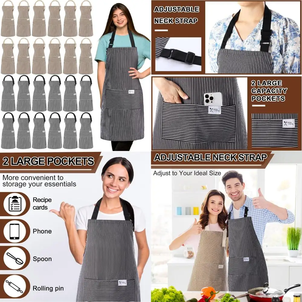 

Unisex Bulk Chef Aprons with Pockets, Linen Cooking Kitchen Aprons, Adjustable Bib Aprons for Men and Women, 24-Piece Set