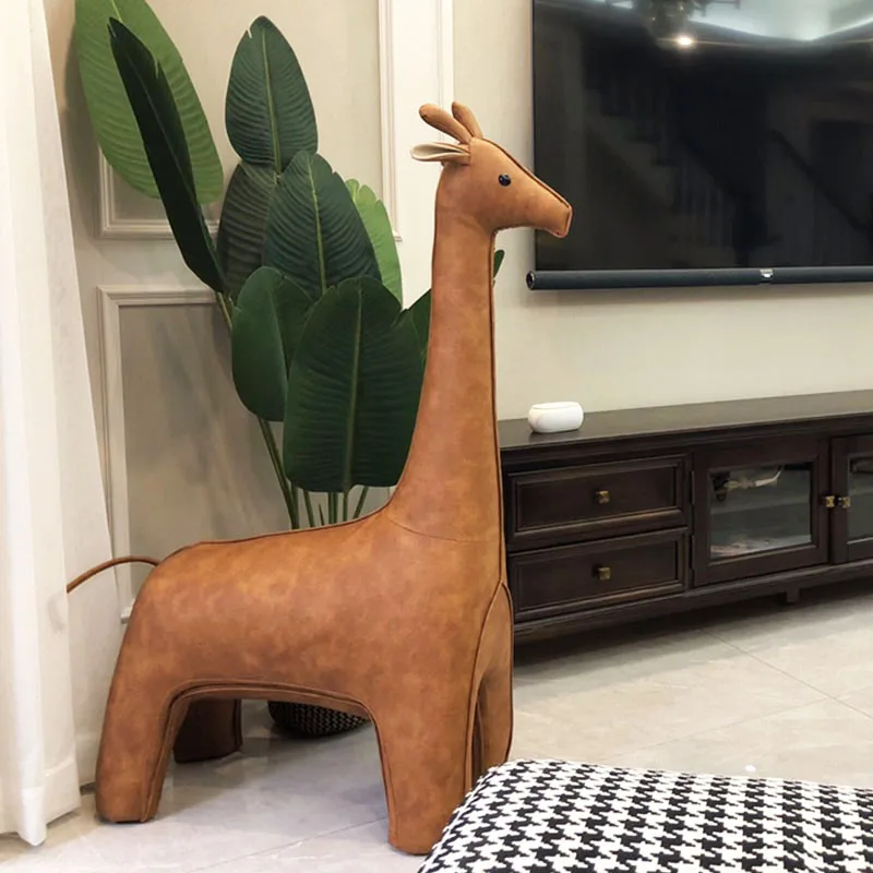 zq Decorative Creative Ornaments Giraffe Style Fashion Leather Handmade Stool Holiday Gift