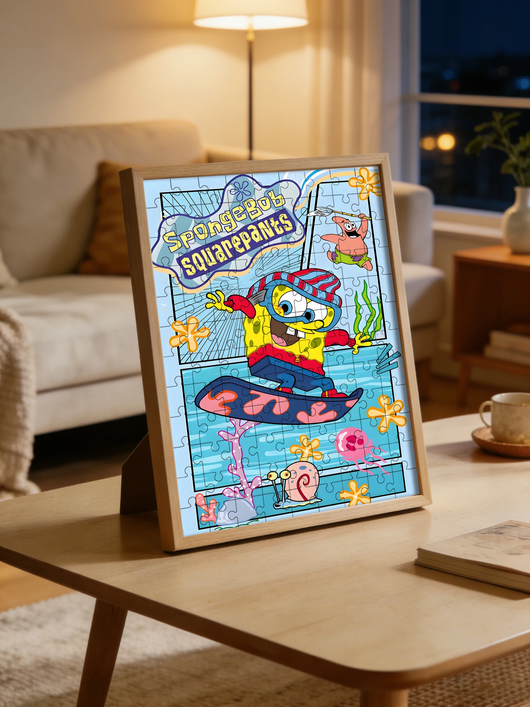 스폰지밥 스케이트보드 테마 나무 바닥 퍼즐 게임 - 108/200/300/500/1000 조각으로 제공