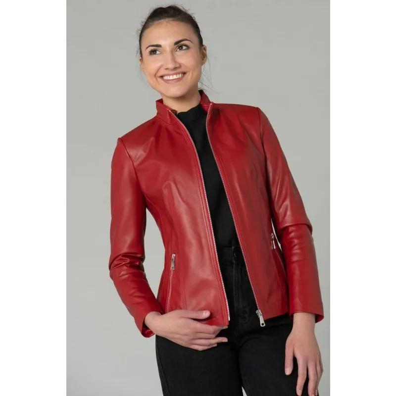 Women's & Girls 100% Genuine High Quality Lambskin Red Leather Jacket