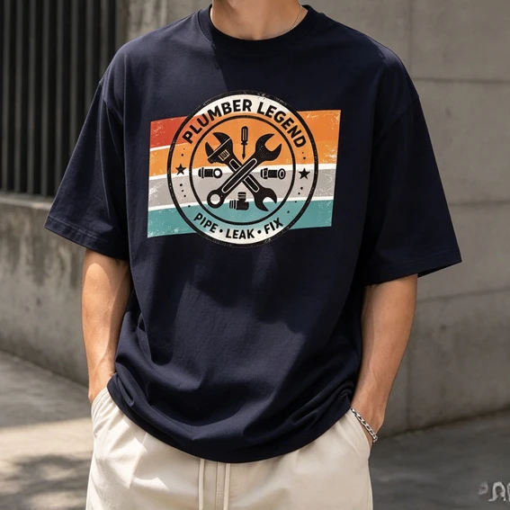 Plumber Legend Graphic Tshirt Unisex Retro Wrench Pipe Badge Design Short Sleeve Plumbing Repair Worker Casual Tees Top Harajuku