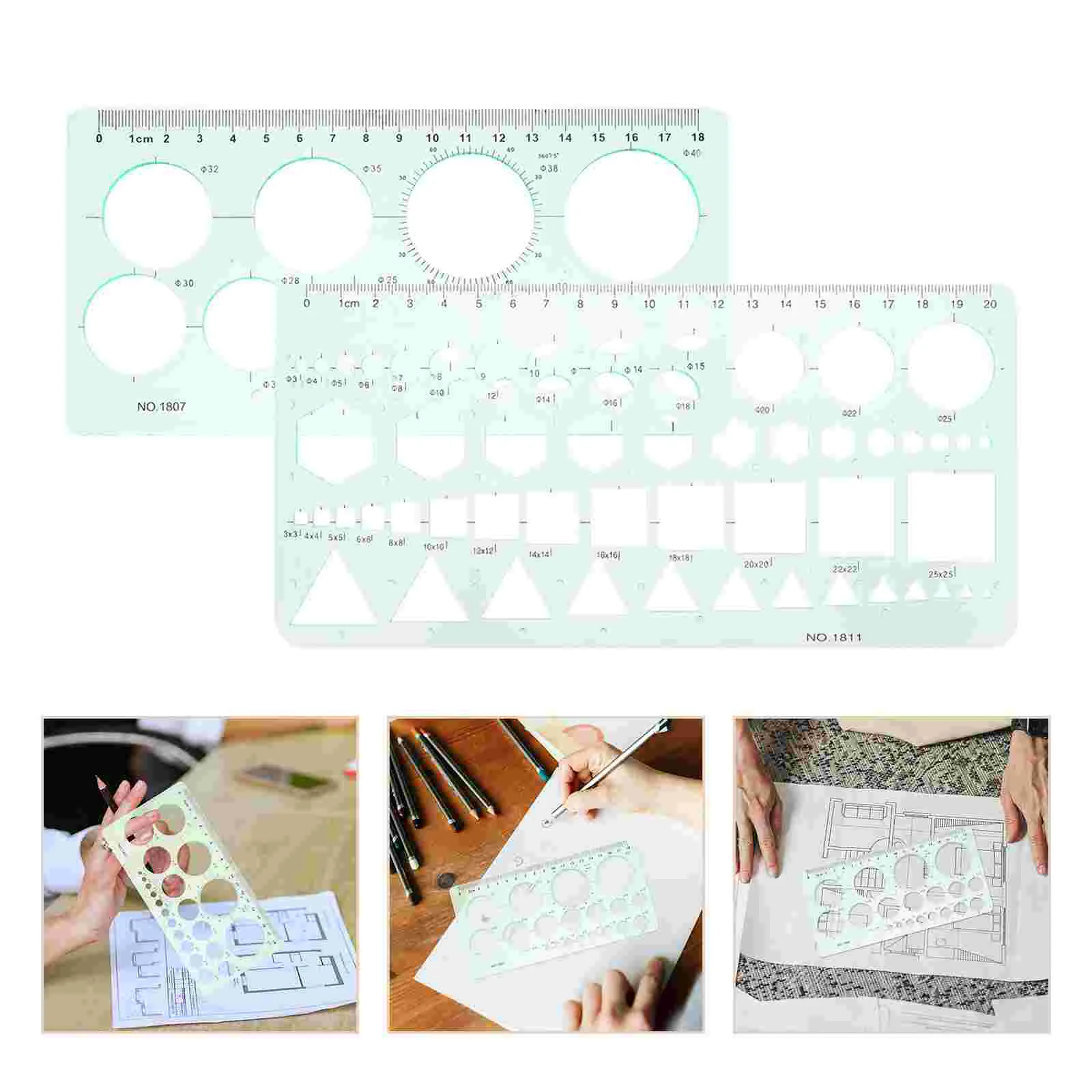 

2 Pcs Transparent Drawing Template Circle Templates Tool Diagram Stencils Maker Plastic Clear Ruler for Sewing