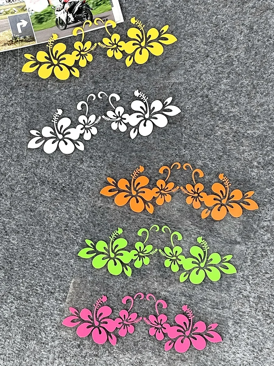 Voor Honda Toyota Hawaiiaanse Hibiscus Bloemvorm Reflecterende Motorfiets Scooter Elektrische Helm Body Window Voorruit Auto Sticker - afbeelding 2