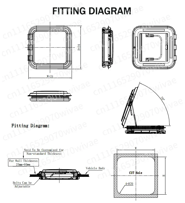 RV Acrylic Roof Skylight, Ventilation Window with LED Light, Camper Van Top Window for Motorhome & Camper Conversion