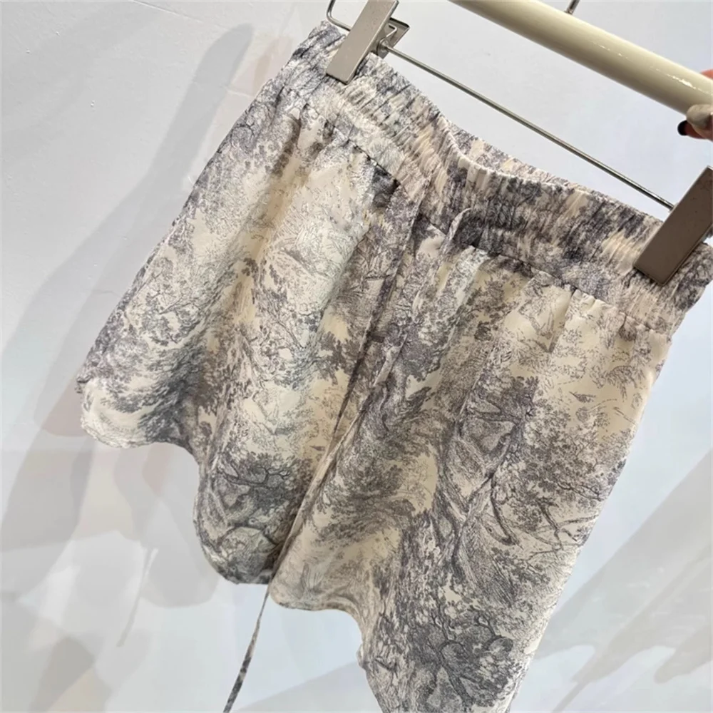 Retro tie dye tinta wa cetim casual orts verão respirável cintura elástica calças versáteis confortáveis macio perna larga