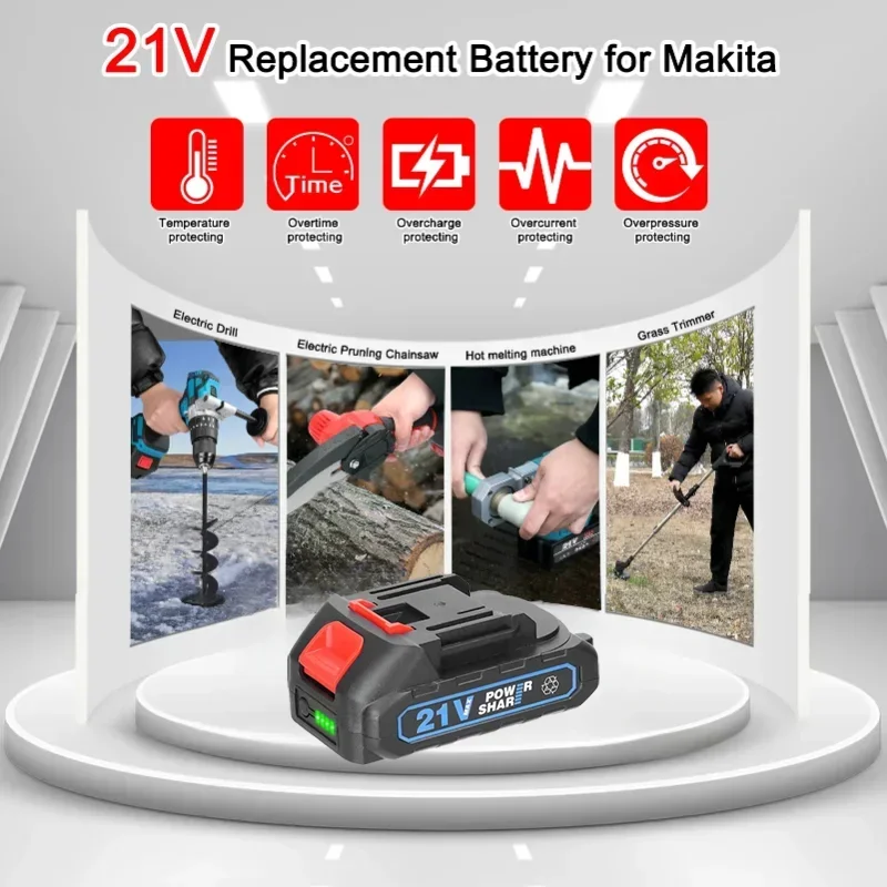 21V vysokokapacitní dobíjecí lithium-iontová baterie s indikátorem pro náhradní baterii pro elektrický klíč, pilu, vrtačku Makita - náhled 3