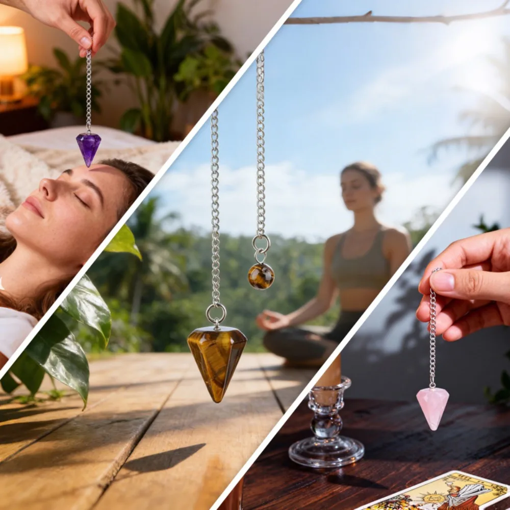 Natural Crystal Pendulum Pendant Hexagonal Cone Stone Dowsing Divination Reiki Healing Meditation Yoga Spiritual Accessory Gifts