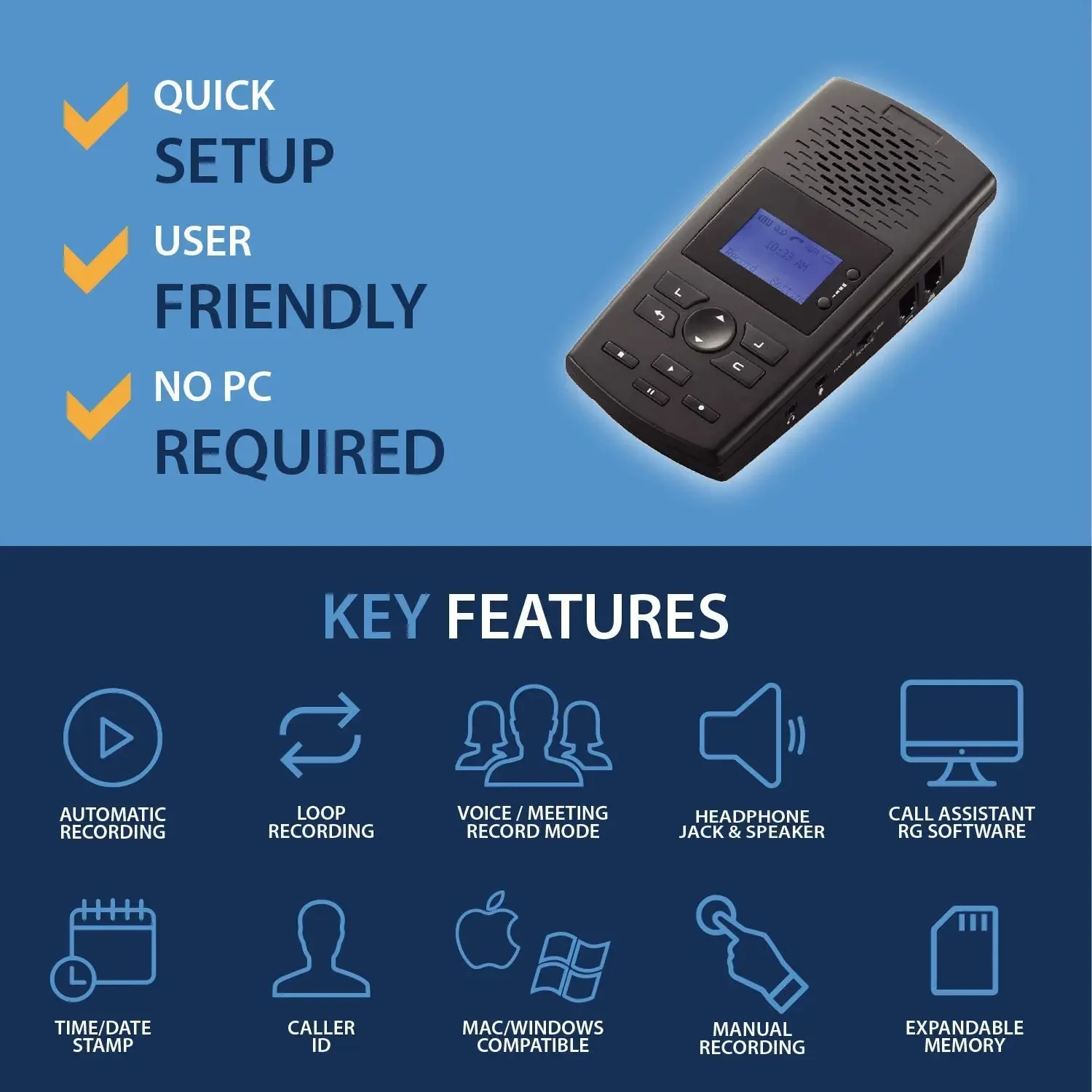 AR100/AR120 Landline phone call recorder for Analog/IP/Digital Lines,Automatic telephone recording Device,Stand alone SD storage