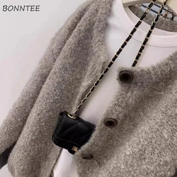 Knitted Cardigans Women Autumn Winter Home Keep Warm Fluffy Female Simple Long Sleeve Casual V-neck Sweaters All-match Button-up