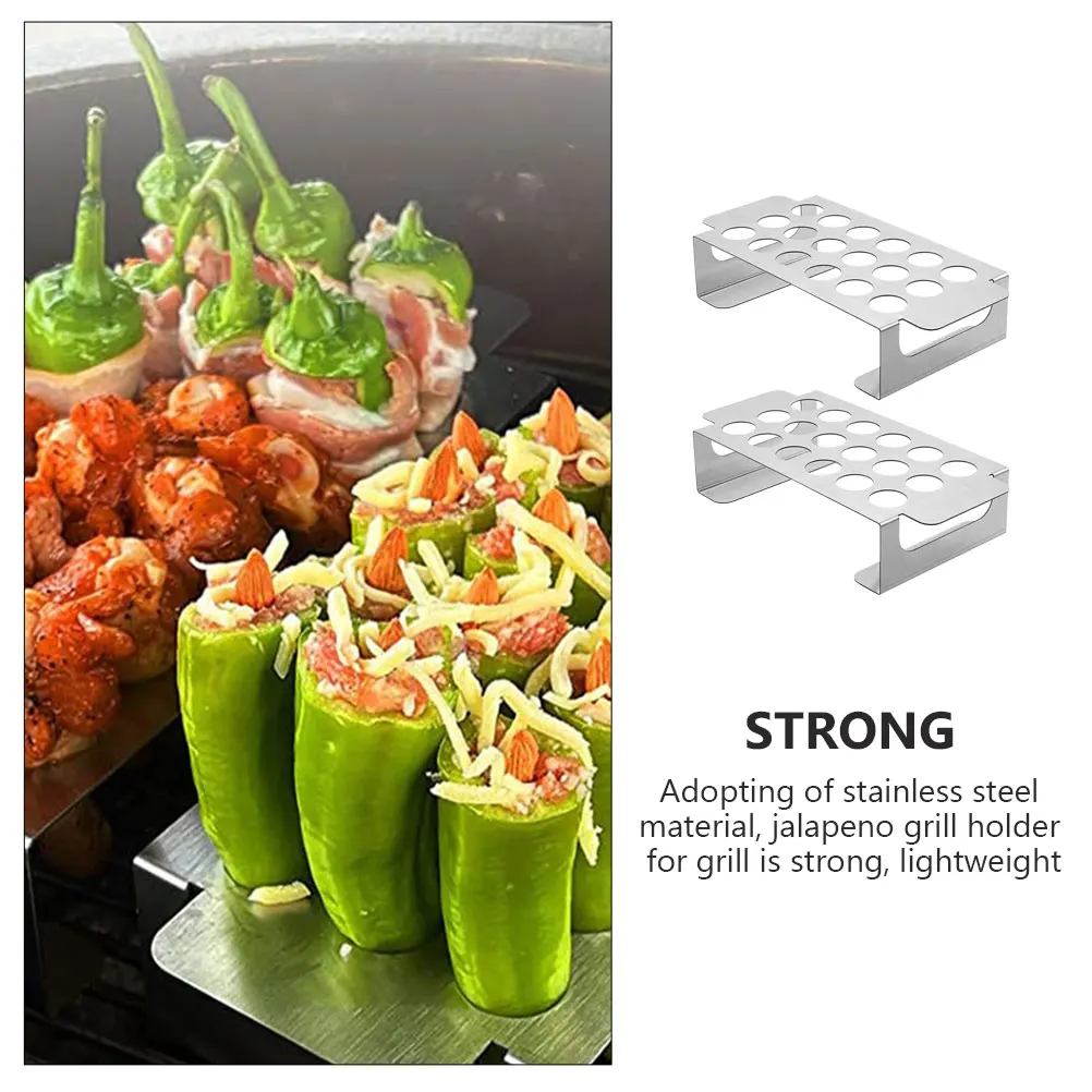 

2pcs Stainless Steel BBQ Grill Rack Jalapeno Pepper Holder Lightweight Durable Grilling Chicken Leg Rack
