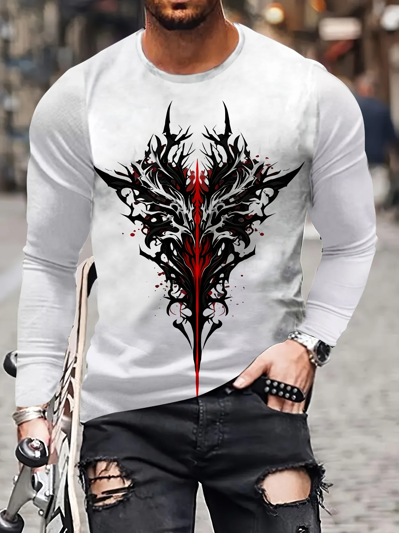 

Men's Berserker Beast Tee Gothic Viking Skull Bat Wing Plus Size Halloween Party Fit​