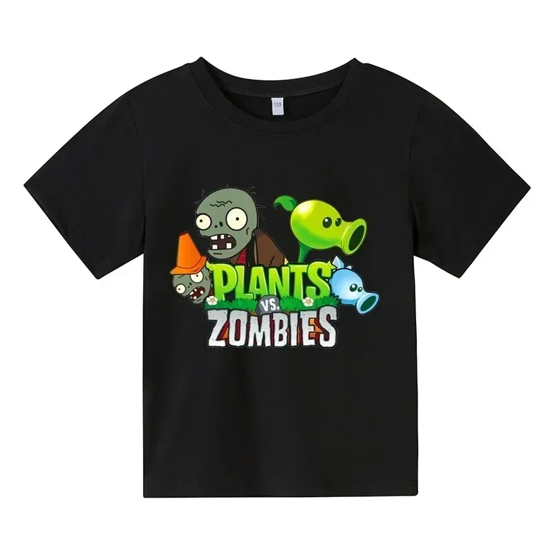 Summer Short Sleeve Funny Children T-shirt Cotton Kid Tshirts Game Plants V.S. Zombies Print Baby Tee Top Boy Girl Clothing