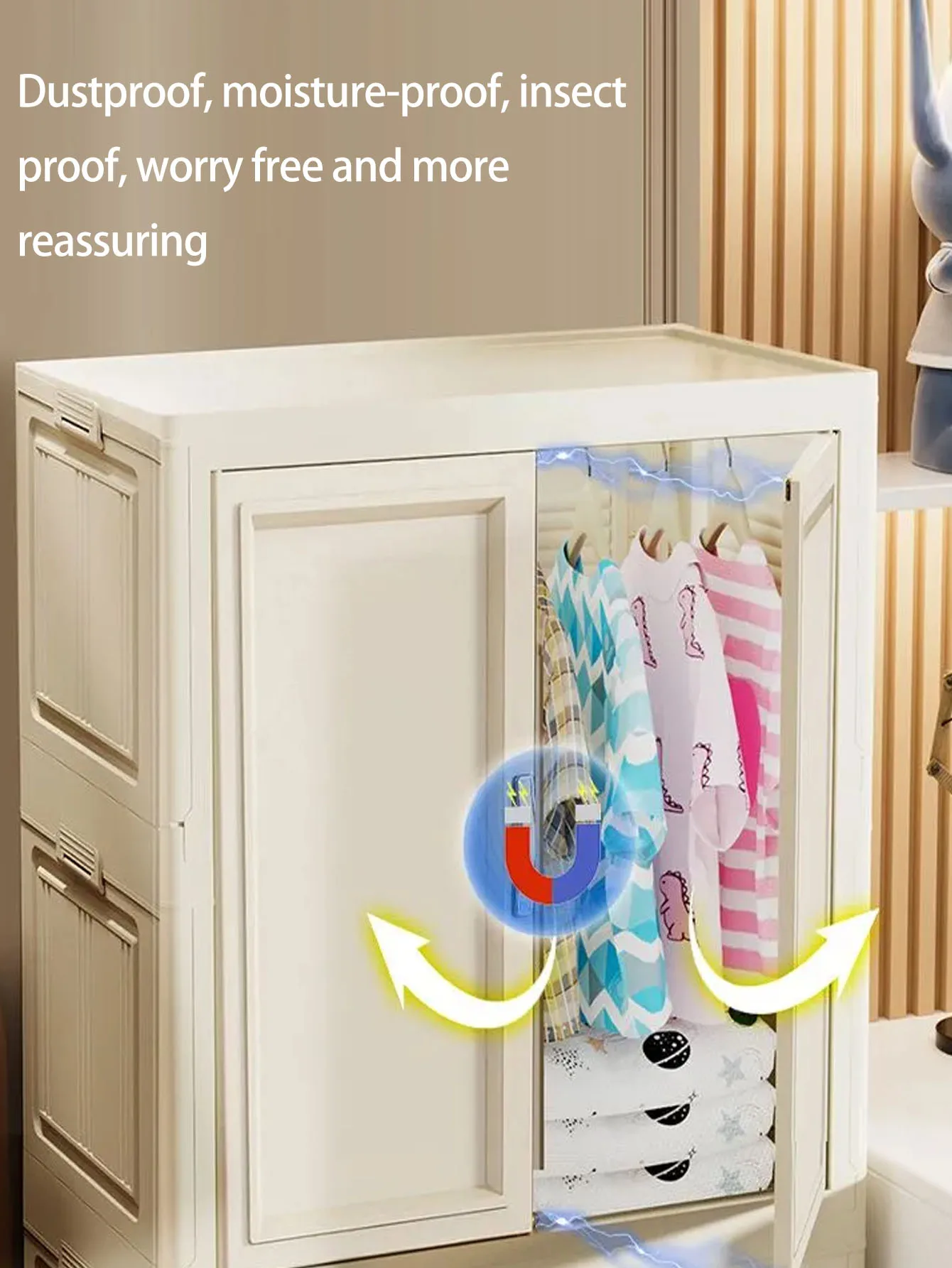 Foldable Children's Wardrobe Easy-to-Assemble Storage Cabinet for Home Living Room & Bedroom Simple Closet System No-Install image 4