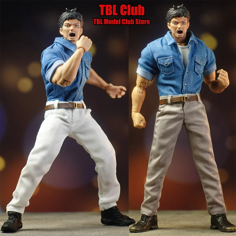 

1/12 Scale Blue Shirt Grey/White Trousers With Belt Retro Casual Male Clothes For NT-01 NT-02W 6-inch Action Figure Soldier