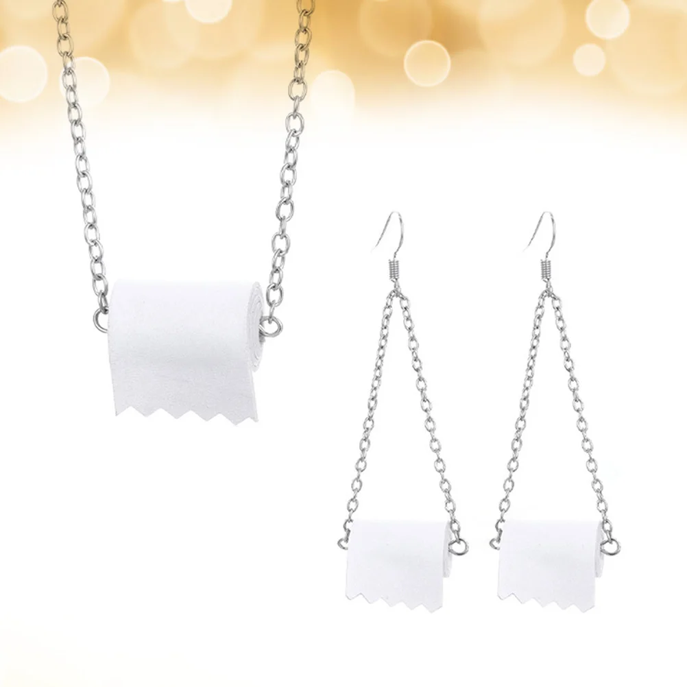 

2Sets Necklace Earrings Set Creative Roll Paper Pendant Alloy Jewelry for Women Gift White Stylish Daily Wear Party