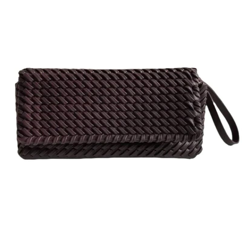 

Тканая сумка на одно плечо из искусственной кожи с откидной крышкой, винтажная женская сумка-конверт с клапаном, сумка через плечо, модный клатч, кошелек