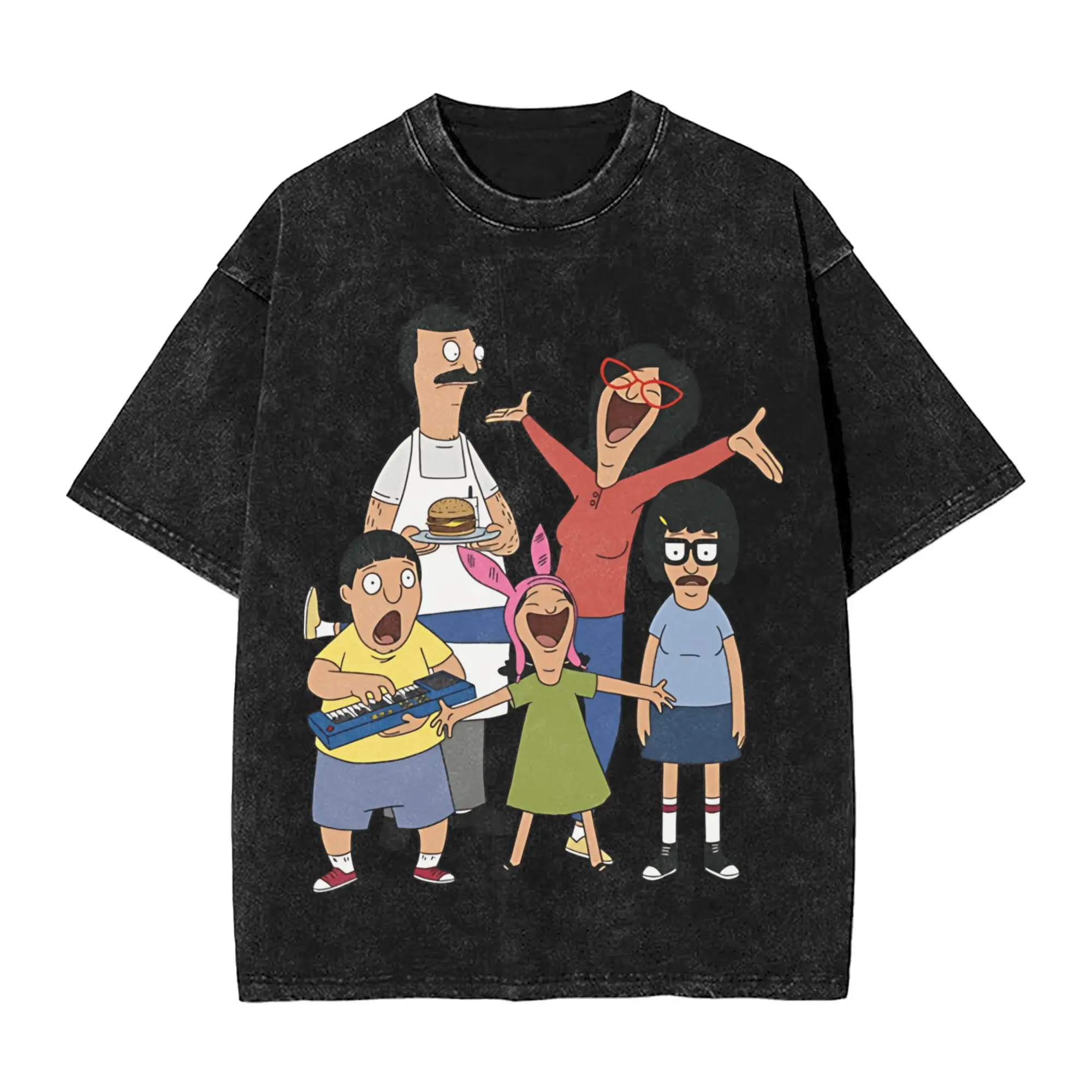 

Harajuku Washed T-Shirt Bobs Burgersed Loose T Shirts Bur Gersz Novelty Tshirt for Man Summer Y2K Basic Casual Tops