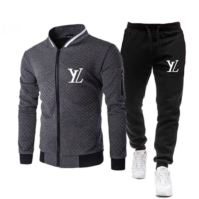 New Men\'s Wool sweater zip-up cardigan stand collar long sleeve hoodie and sweatpants High quality leisure fallow jogging suit