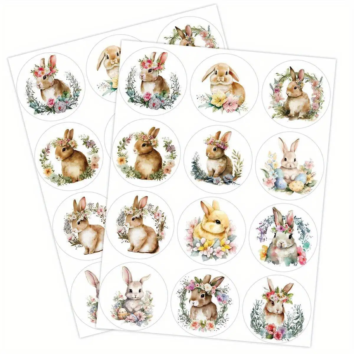 144Pcs Easter Rabbit Stickers Vintage Wreath Bunny Sticker For Happy Easter Home Party Decoration DIY Gifts Wrapping Supply