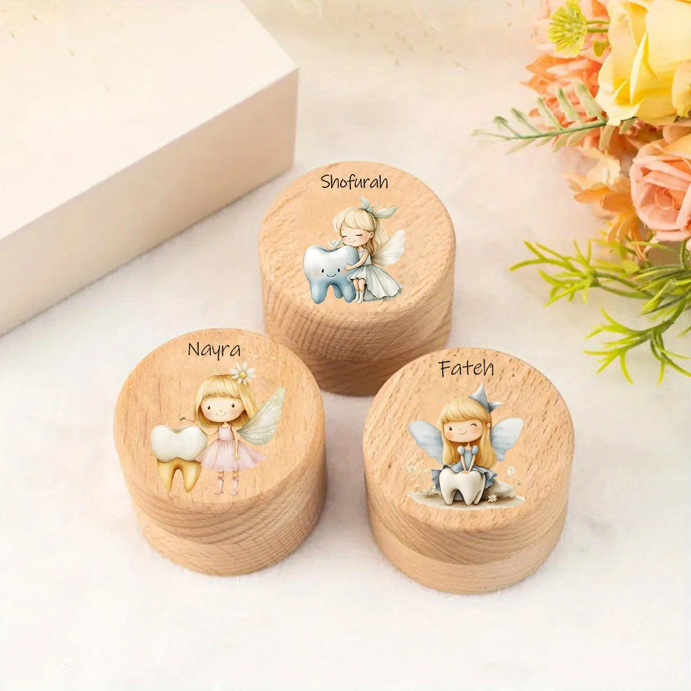 

Персонализированная коробка зубной феи на память, зубная пуповина, кудри, милая деревянная коробка с именем, подарок на крестины для детского душа