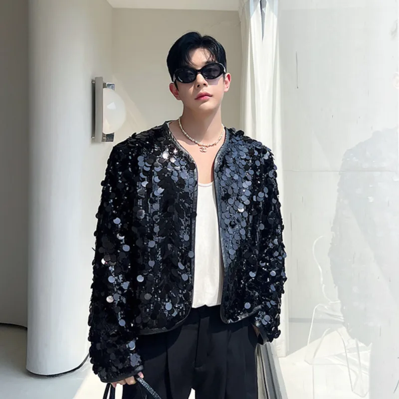 IEFB Sexy Man Jackets Fashion Korean Style Sequin Short Coat Trend Niche Design Men\'s Personality Clothing Autumn New Top 9C2073