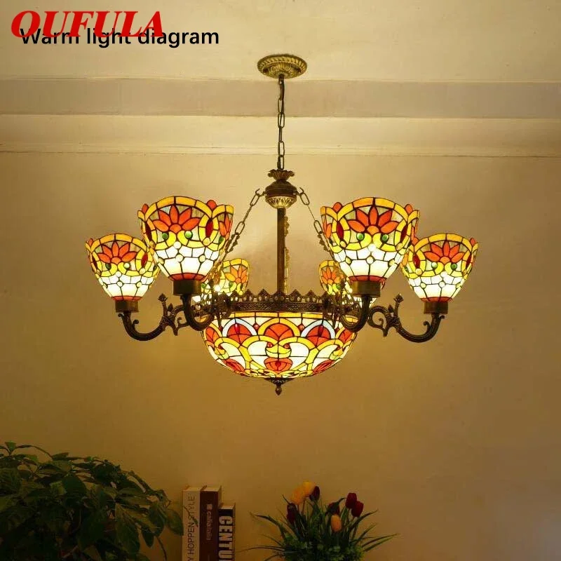 

OUFULA Tiffany European Living Room PendantLamp Vintage Creative Color Glass restaurant Bedroom Hotel Chandelier