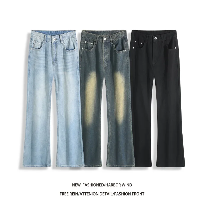 Jeans for Man Y2K Jeans Vintage Style Faded Destroyed Micro Flare Trousers Mens Casual Denim Pants