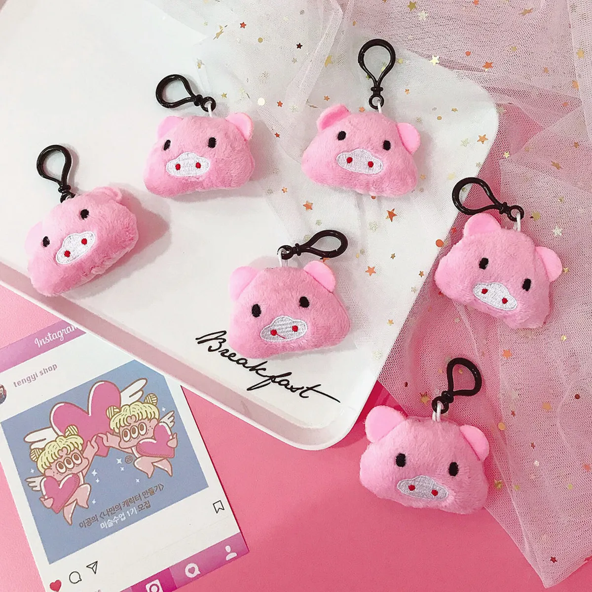 

3Pcs Pink Pig Keychain for Bag Car Keys Decoration Creative Gift Pendant Accessories Cute Animal Key Ring for Women Kids 12.5cm