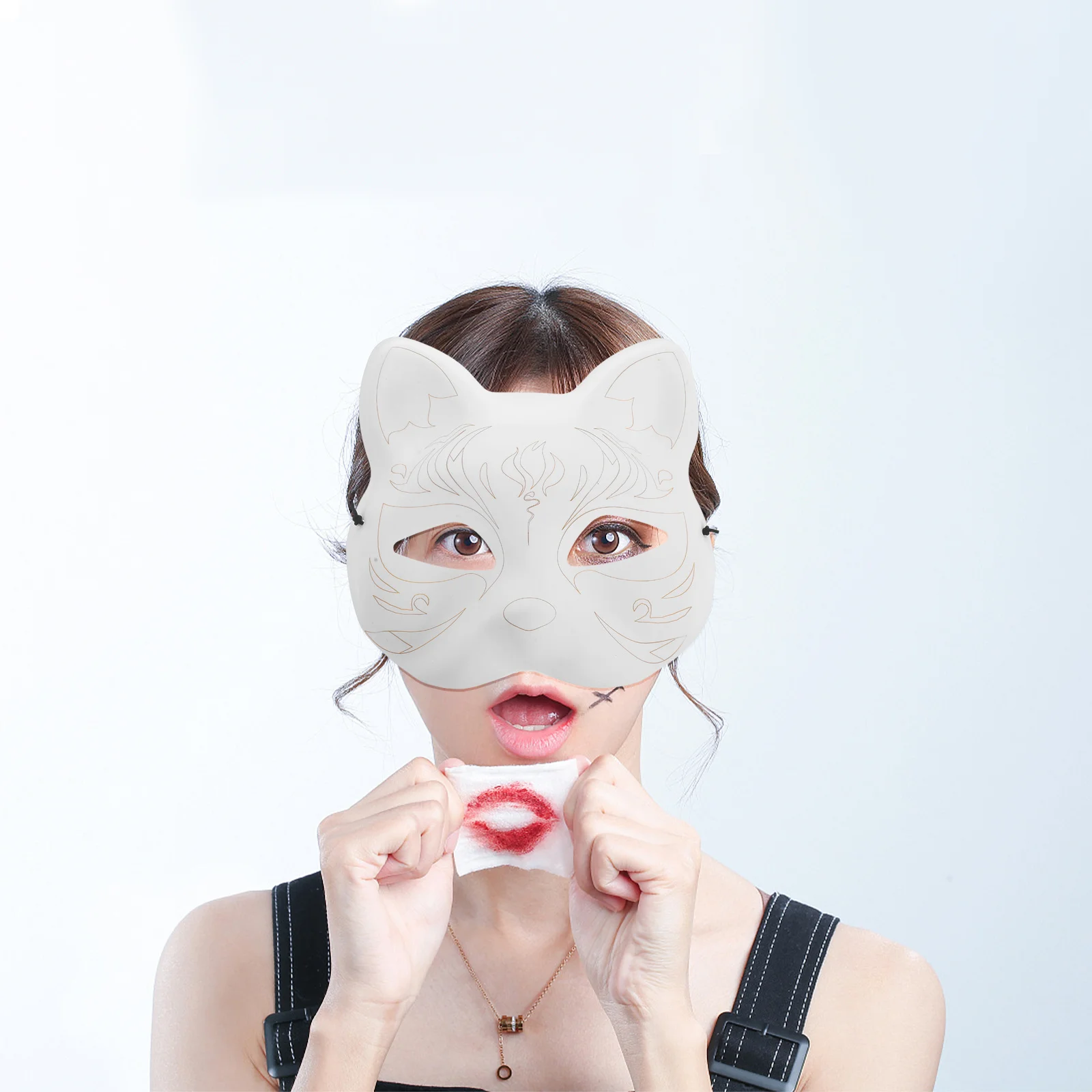 

DIY Blank Cat Mask Set Unpainted White Masks for Halloween Masquerade Cosplay Animal Face DIY Arts Cat Masks to Paint