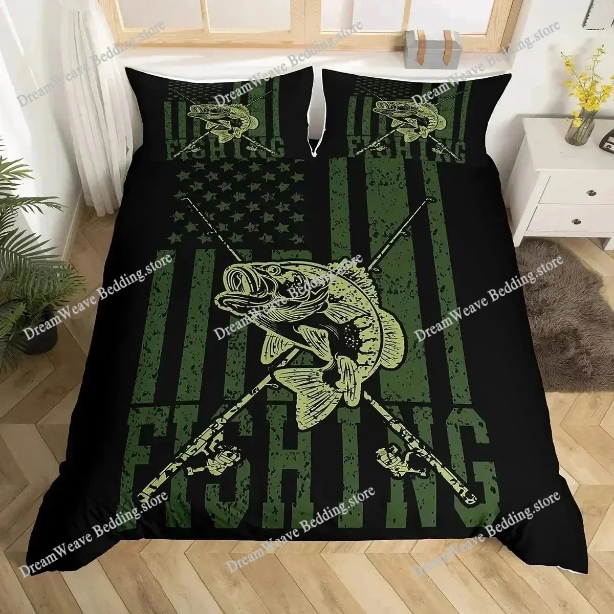 Pike Fish Bedding Striped Bass Big Pattern Hunting and Fishing Themed Duvet Cover for Boys BedRoom Decorations for Teens592FQH