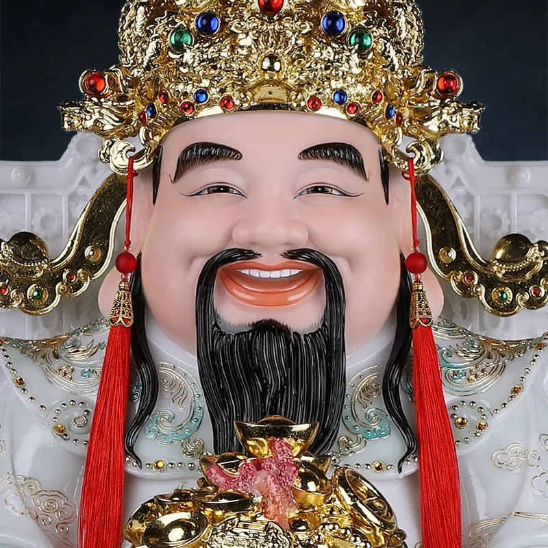Z31- White Jade God of Wealth Statue Wen Cai God Ye Fan Li Buddha Statue Company Shop Household Offering Ornaments
