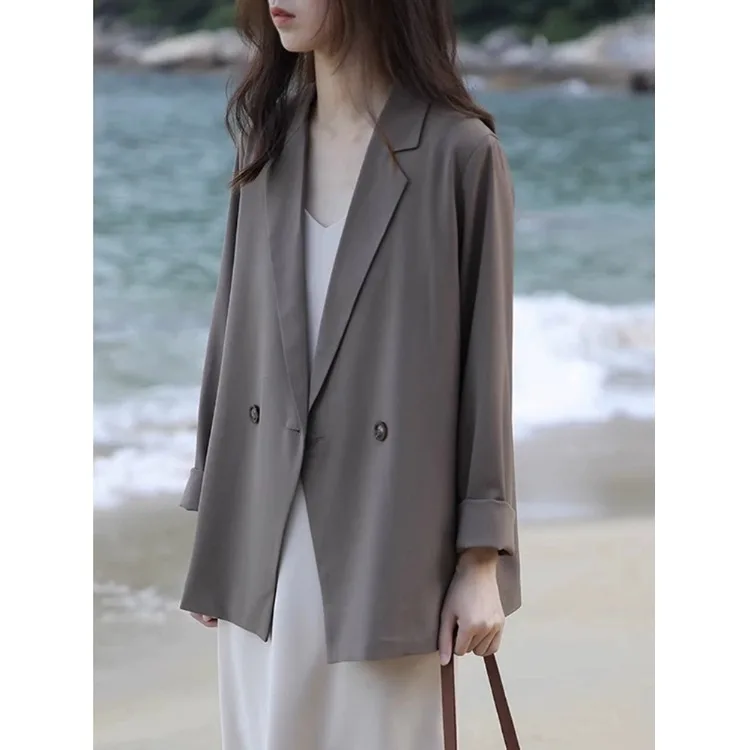 Draped Thin Suit Jacket Casual Commute Professional Anti-Wrinkle Spring Summer Women's Fashion Polyester Fiber Long Sleeve