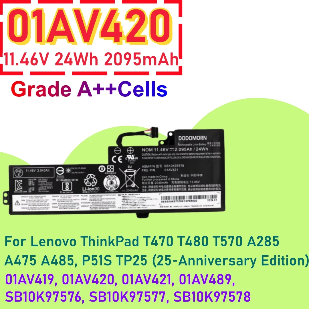 High Quality 01AV420 Laptop Battery 01AV419 01AV421 01AV489 For Lenovo ThinkPad T470 T480 A475 A485 TP25 SB10K97576 SB10K97578