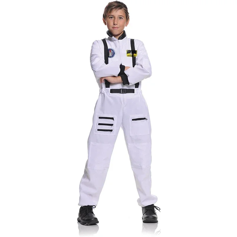 Kids Boys Girls Astronaut Space Flight Jumpsuit Uniform Pilot Children Bodysuit Halloween Carnival Party Stage Cosplay Costume