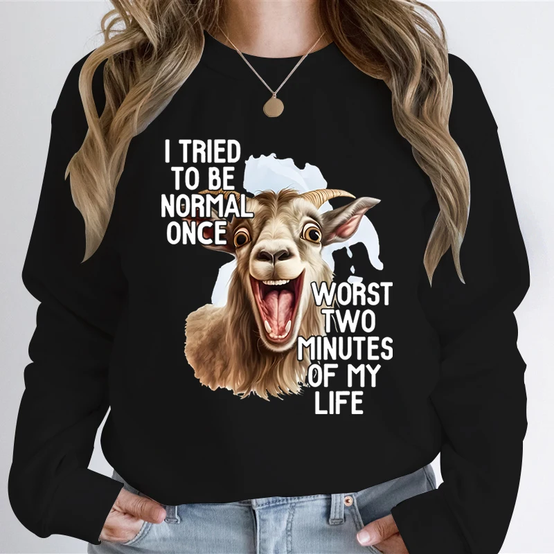 

Goats Laughing Print Men Women Hoodie I TRIED TO BE NORMAL ONCE Funny Quote Fashion Casual Sweatshirt Unisex Letter Print Hoodie