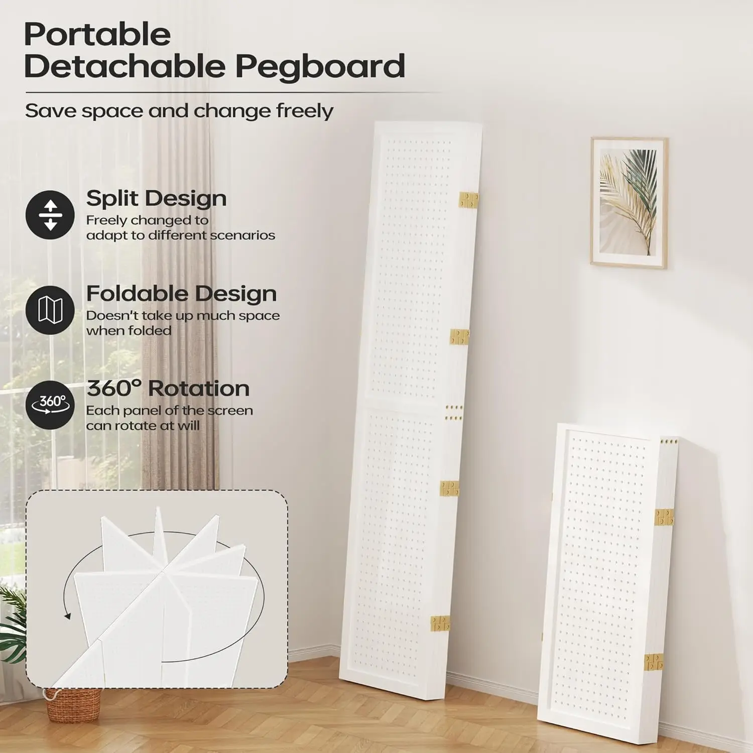 4 لوحة مقسم الغرف 5.6 قدم Pegboard عرض للطي الخشب شاشة الخصوصية Pegboard حامل منظم للمجوهرات ، شعبية جديدة