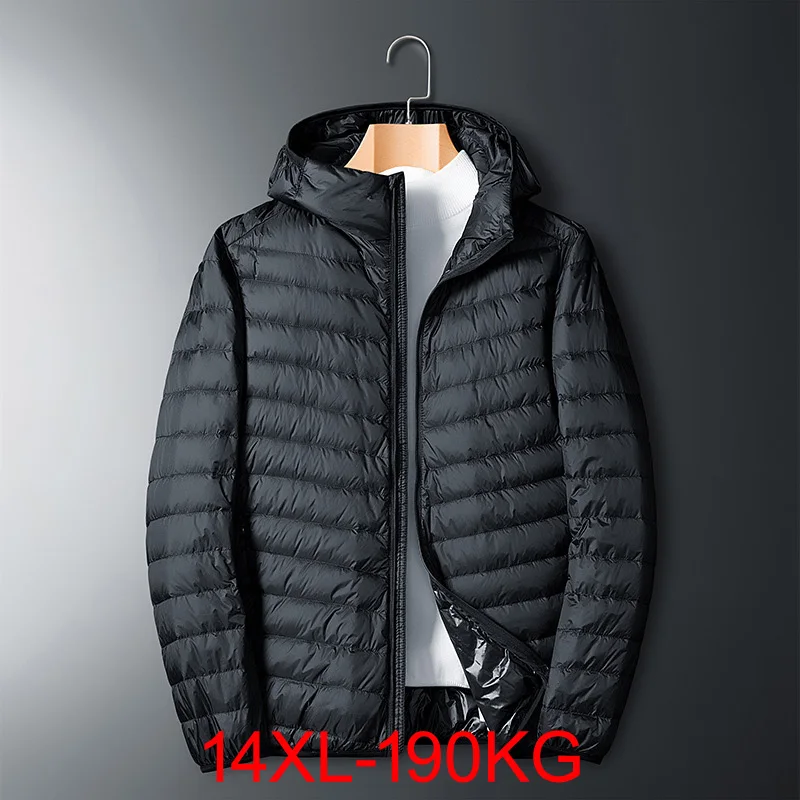 Plus Size cienka i lekka męska kurtka puchowa z kapturem duży rozmiar płaszcz męski puffer plus size kurtka zimowa mężczyźni 9XL 10XL 11XL 13XL 14XL