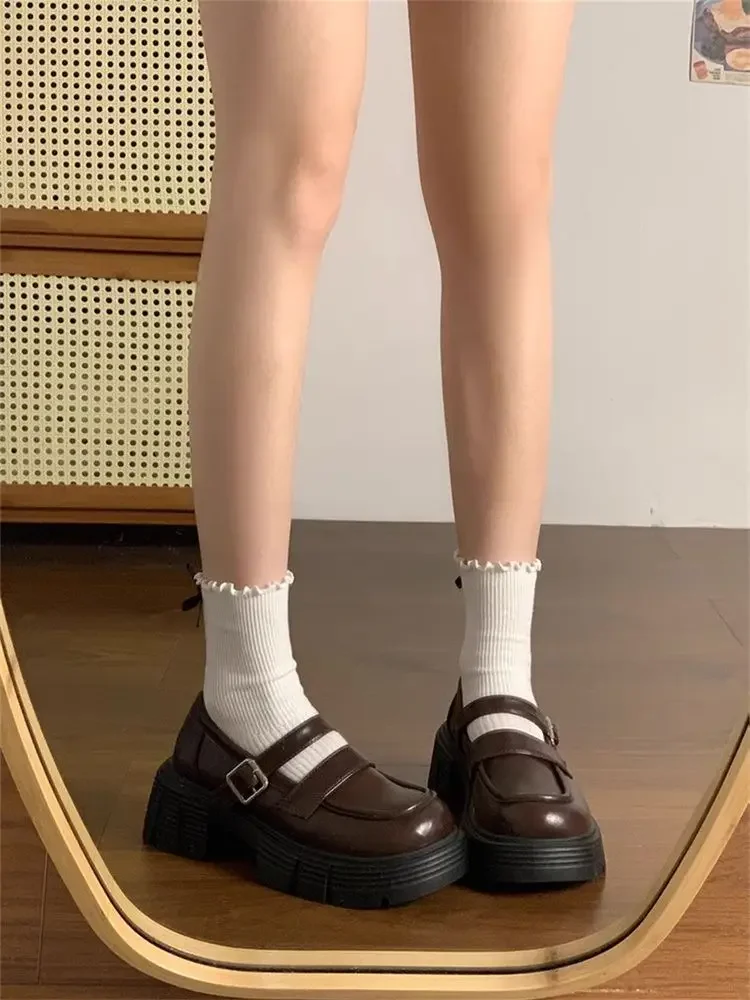 

Women Brown Loafers 2025 New Spring Autumn British Style Thick Sole Mary Jane Versatile Slip On Petite Leather Shoes