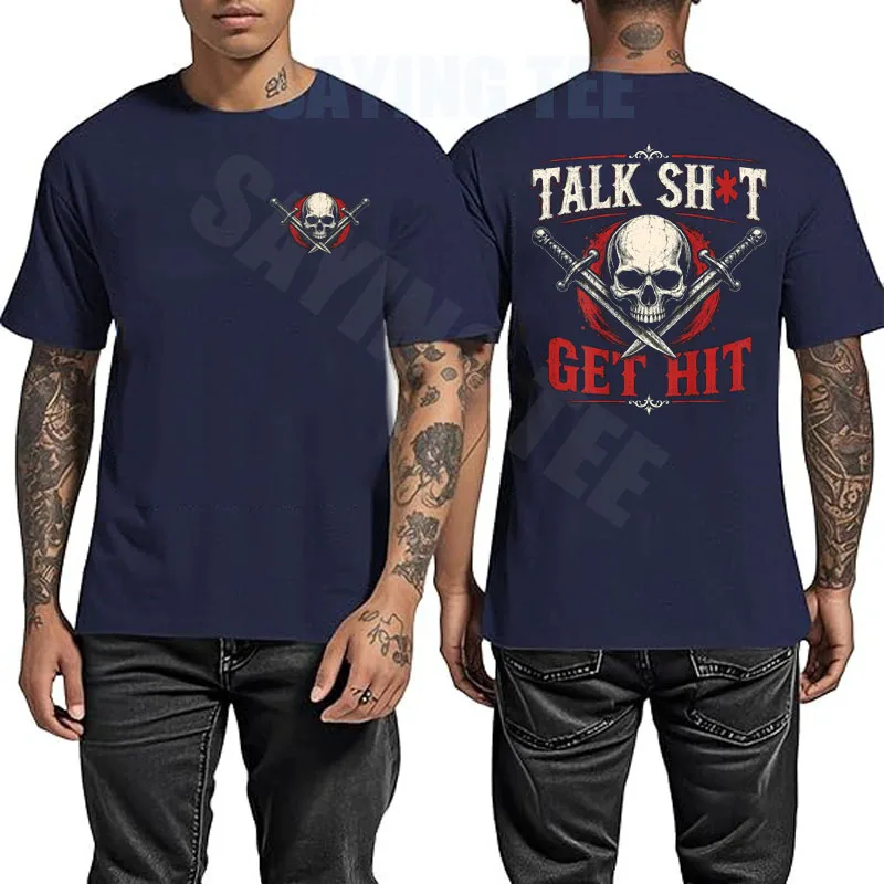 Talk Shit Get Hit Lustiges Sarkastisches Spruch-T-Shirt Witziges T-Shirt Y2k Totenkopf Horror Herrenbekleidung Halloween-Kostüm Baumwolle Streetwear Top – Detail 7