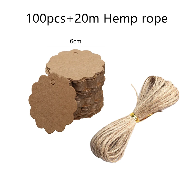 50/100 Stück leere Hängeetiketten aus Kraftpapier mit Löchern aus Hanfseil, verstellbare Seillänge, handgeschriebene Karte, Party-Geschenke, Etiketten TMZ – Detail 29